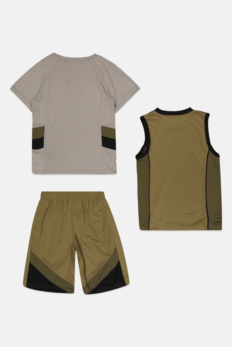 Body Glove Kids Boy 3 Pieces Brand Logo T-Shirt And Vest With Shorts Set, Multicolor - Image 3